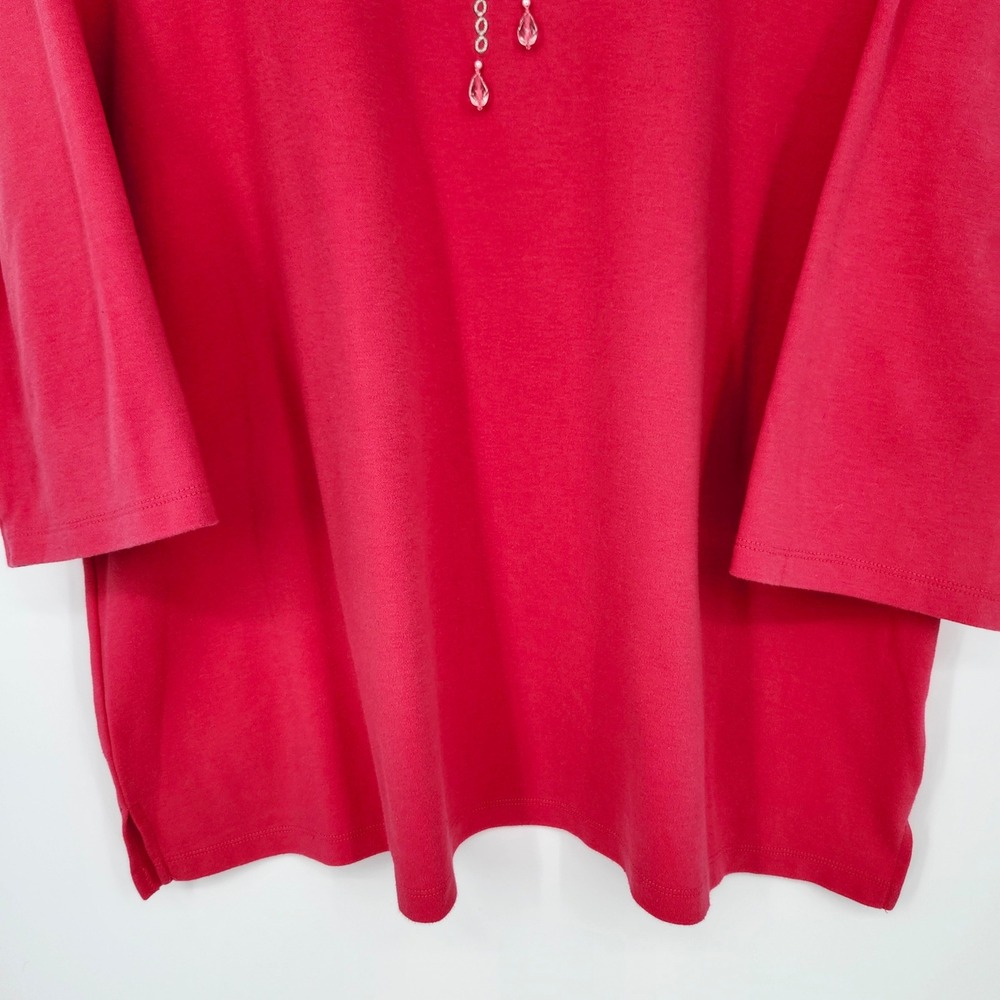 Quacker Factory Womens Bright Pink Rhinestone Beaded Top 2X Glam Festive Sparkle - Picture 10 of 10